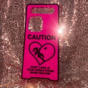 Pink 12/13 Pro Max Phone Case with Caution Design